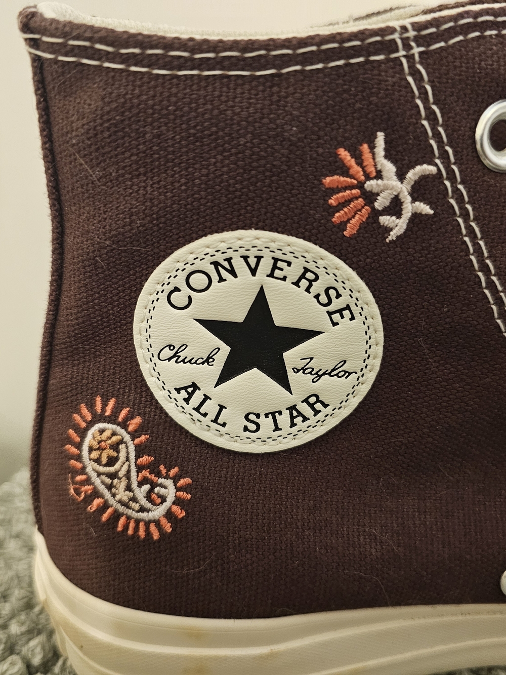 Converse Chuck Taylor High-Top Sneakers With Embroidered Paisley Accents-Brown - Picture 3 of 7